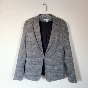 H&M gray tweed blazer pockets glen plaid